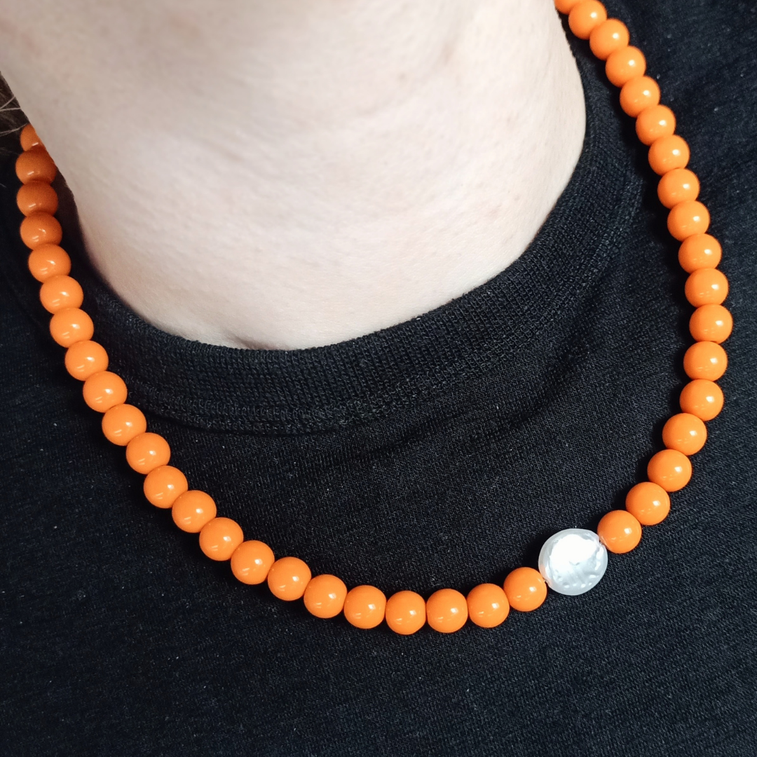 Ketting Orange pearl 8mm