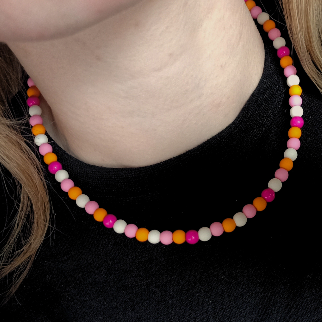 Ketting Happy white-pink-orange 6mm